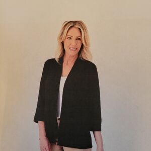 Isaac Mizrahi Live! Textured Knit 3/4 Sleeve Open Front Cardigan Black L